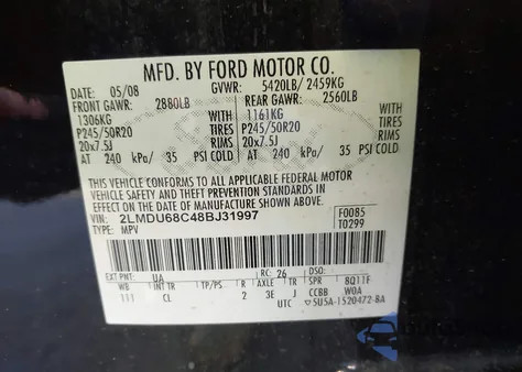 2008 Lincoln Mkx z USA, uszkodzony, nr VIN 2LMDU68C48BJ31997